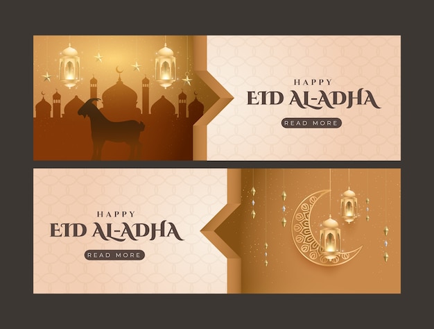 Vector gratuito plantilla de banner horizontal realista para la celebración islámica de eid al-adha