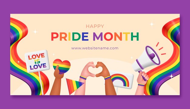 Plantilla de banner horizontal realista para la celebración del mes del orgullo