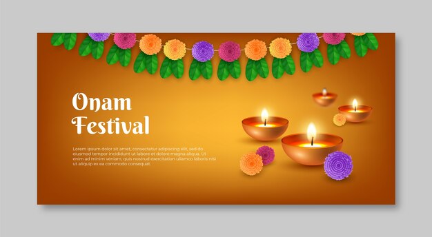 Plantilla de banner horizontal realista para la celebración de onam