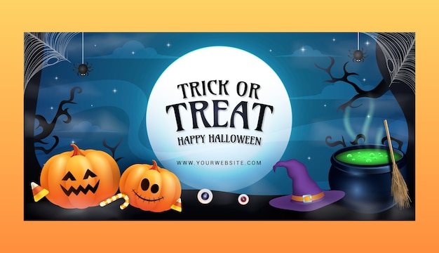 Plantilla de banner horizontal realista para la celebración de la temporada de halloween