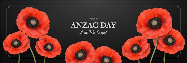 Plantilla de banner horizontal realista del día de anzac