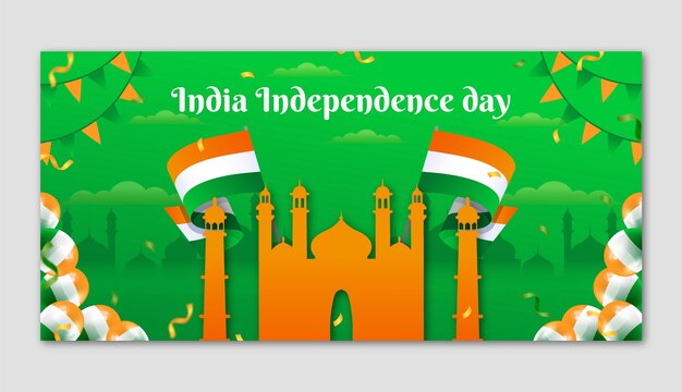 Plantilla de banner horizontal realista del día de la independencia de la india