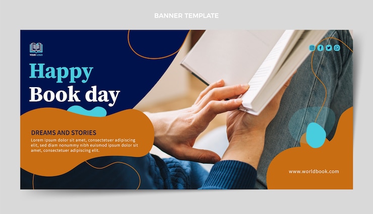 Vector gratuito plantilla de banner horizontal realista del día mundial del libro