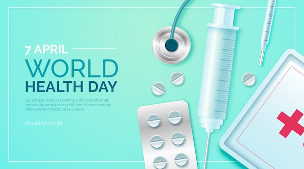 Vector gratuito plantilla de banner horizontal realista del día mundial de la salud