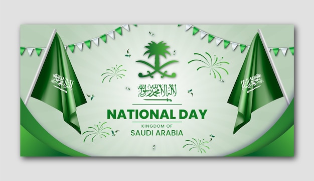Vector gratuito plantilla de banner horizontal realista para el día nacional de arabia saudita