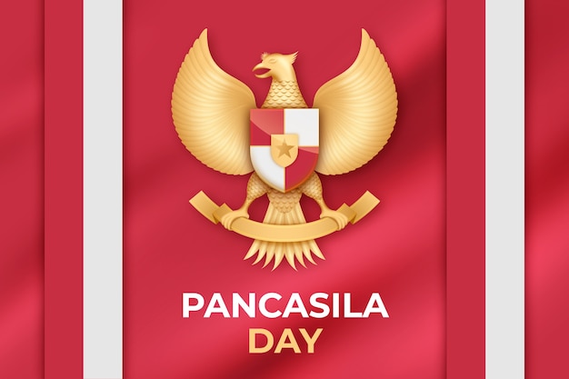 Vector gratuito plantilla de banner horizontal realista del día de pancasila con garuda