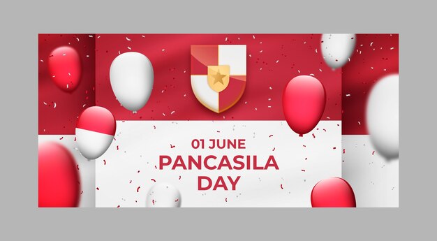 Vector gratuito plantilla de banner horizontal realista del día de pancasila con globos