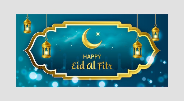 Vector gratuito plantilla de banner horizontal realista de eid al-fitr