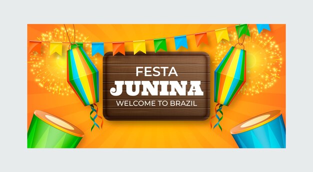 Plantilla de banner horizontal realista de festas juninas