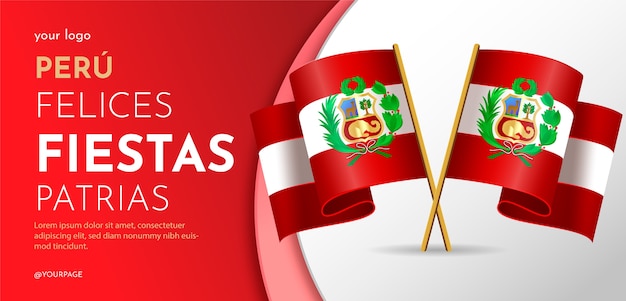 Vector gratuito plantilla de banner horizontal realista de fiestas patrias con banderas peruanas