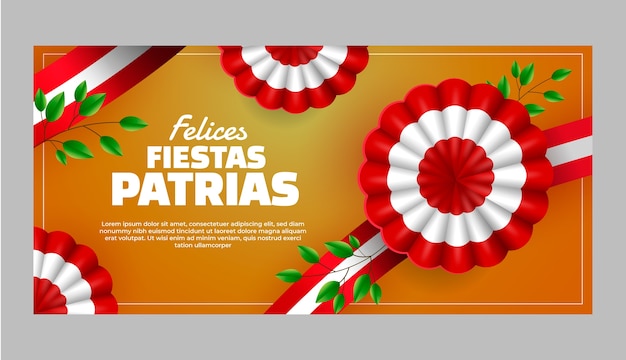 Plantilla de banner horizontal realista de fiestas patrias con rosetas