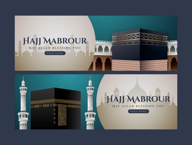 Plantilla de banner horizontal realista para la peregrinación del hajj islámico