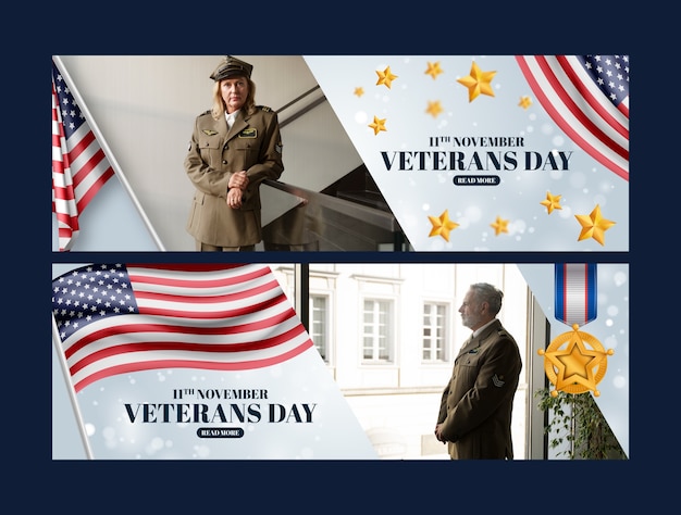 Vector gratuito plantilla de banner horizontal realista para las vacaciones del día de los veteranos de ee. uu.