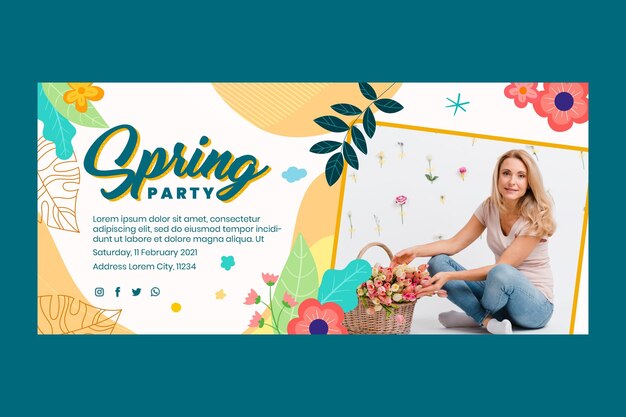Plantilla de banner horizontal de resorte plano