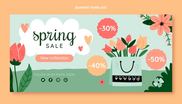 Vector gratuito plantilla de banner horizontal de resorte plano