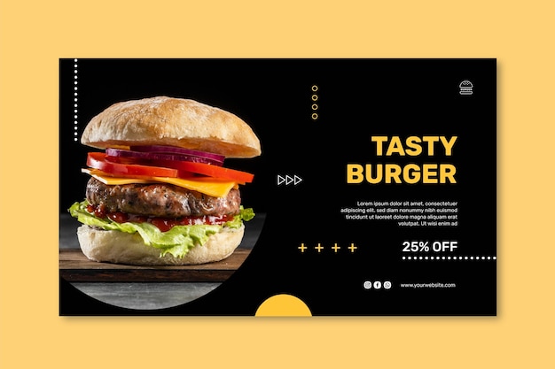 Vector gratuito plantilla de banner horizontal de restaurante de hamburguesas
