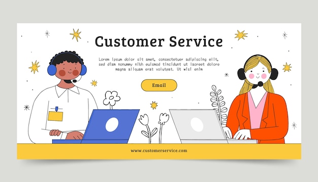 Plantilla de banner horizontal de semana de servicio al cliente dibujado a mano