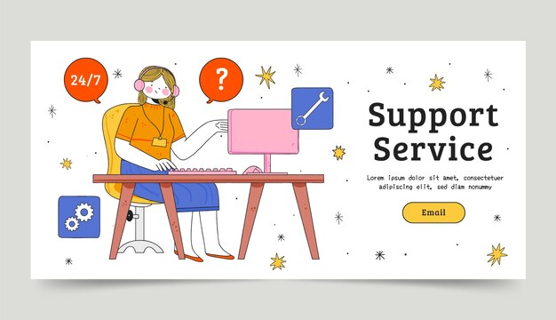Plantilla de banner horizontal de semana de servicio al cliente dibujado a mano