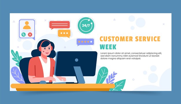 Plantilla de banner horizontal de semana de servicio al cliente plano