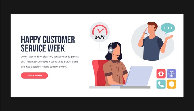 Plantilla de banner horizontal de semana de servicio al cliente plano