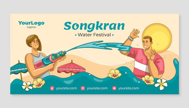 Vector gratuito plantilla de banner horizontal de songkran dibujado a mano