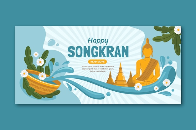 Vector gratuito plantilla de banner horizontal de songkran plano