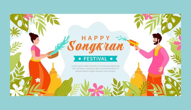 Vector gratuito plantilla de banner horizontal de songkran plano