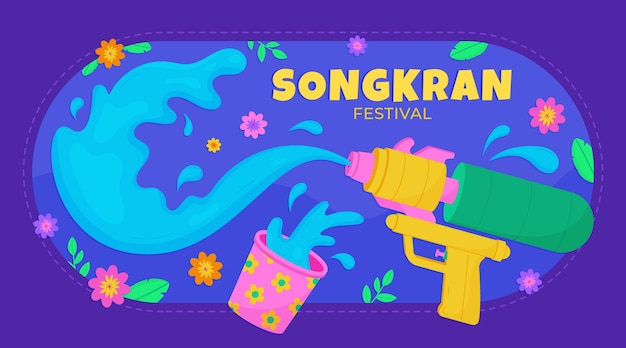 Plantilla de banner horizontal de songkran plano