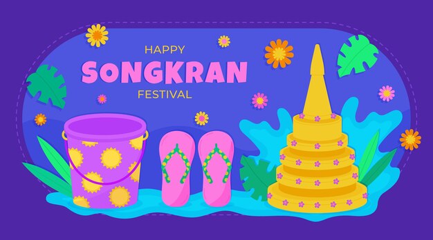Plantilla de banner horizontal de songkran plano