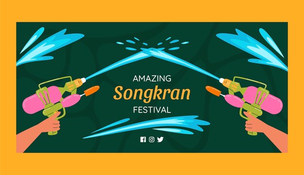Plantilla de banner horizontal de songkran plano