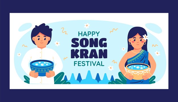 Plantilla de banner horizontal de songkran plano