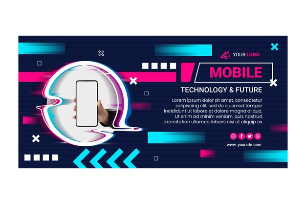 Plantilla de banner horizontal de tecnología móvil