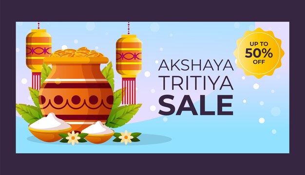 Plantilla de banner horizontal de venta de akshaya tritiya degradado
