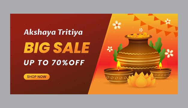 Plantilla de banner horizontal de venta de akshaya tritiya degradado
