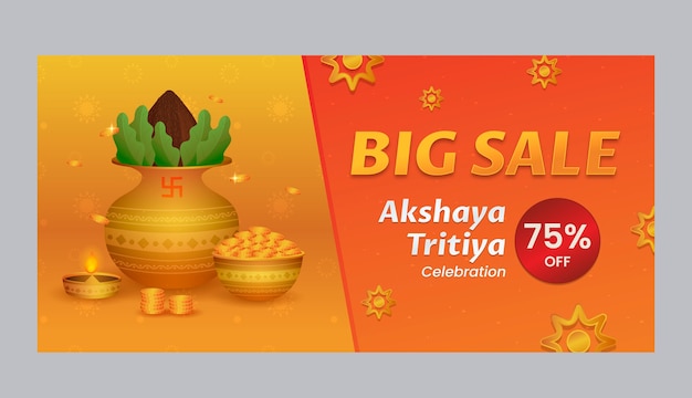Plantilla de banner horizontal de venta de akshaya tritiya degradado