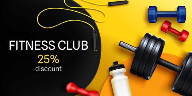 Plantilla de banner horizontal de venta de club de fitness realista
