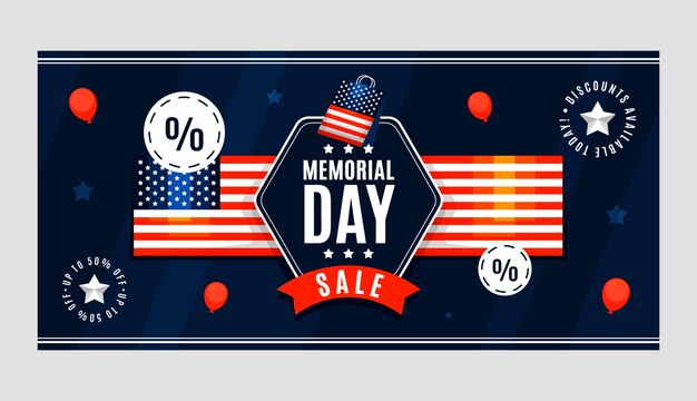 Plantilla de banner horizontal de venta de día conmemorativo plano