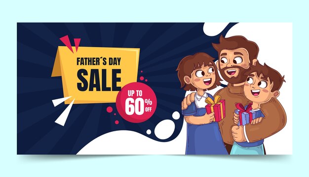 Plantilla de banner horizontal de venta del día del padre dibujado a mano