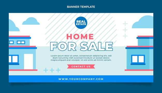 Plantilla de banner horizontal de venta inmobiliaria geométrica plana abstracta
