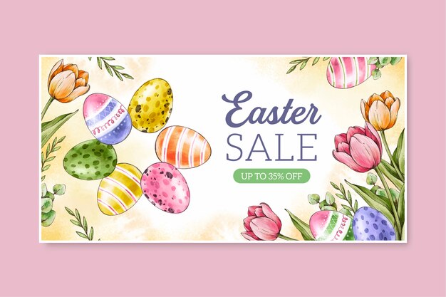 Plantilla de banner horizontal de venta de pascua de acuarela