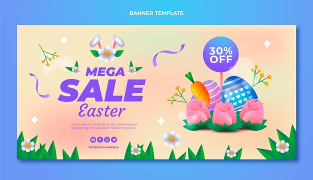 Plantilla de banner horizontal de venta de pascua degradado