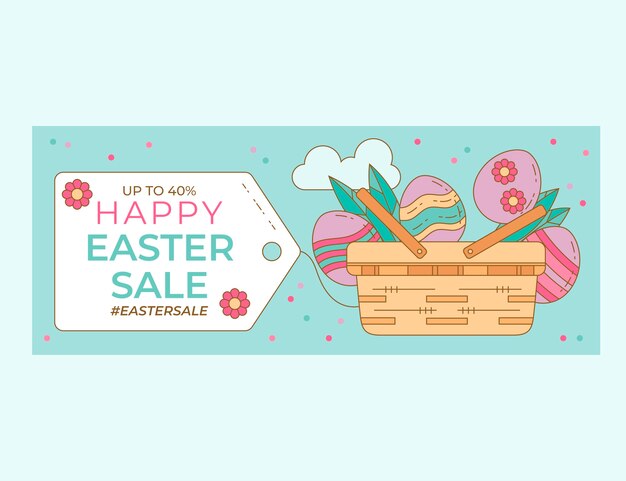 Plantilla de banner horizontal de venta de pascua dibujada a mano