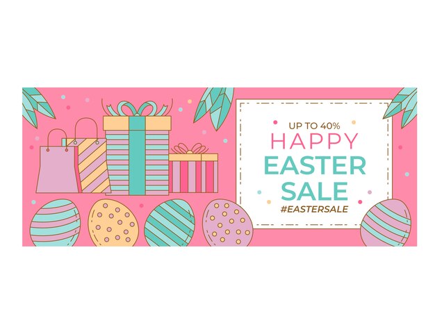 Plantilla de banner horizontal de venta de pascua dibujada a mano