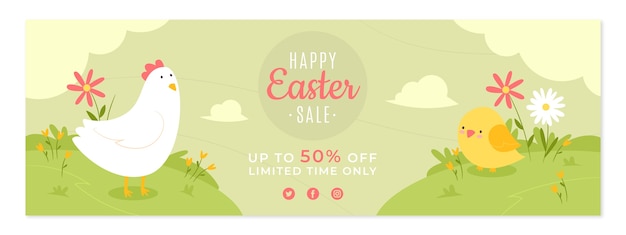 Plantilla de banner horizontal de venta de pascua plana
