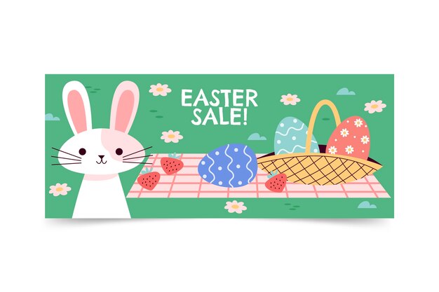 Plantilla de banner horizontal de venta de pascua plana