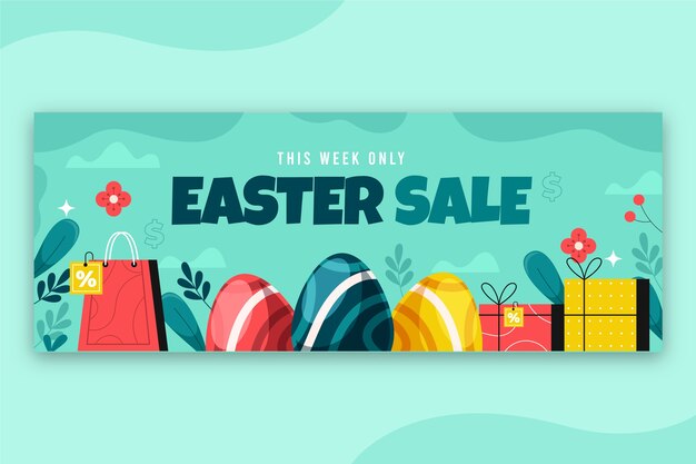 Vector gratuito plantilla de banner horizontal de venta de pascua plana