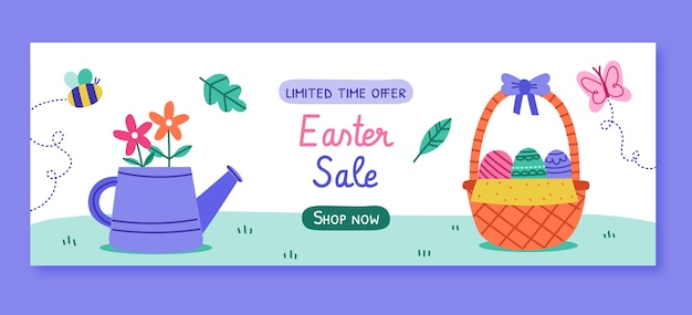 Vector gratuito plantilla de banner horizontal de venta de pascua plana