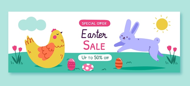 Vector gratuito plantilla de banner horizontal de venta de pascua plana