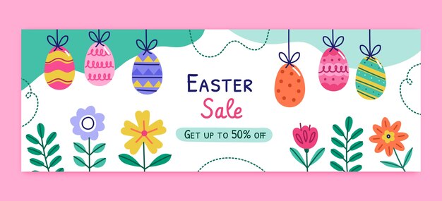 Plantilla de banner horizontal de venta de pascua plana