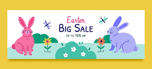 Plantilla de banner horizontal de venta de pascua plana